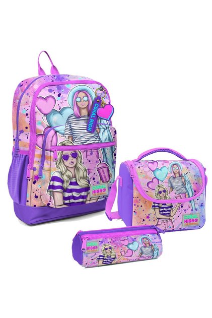 Pink Purple Fashion Girl's Primary School School Bag - Set of Three
