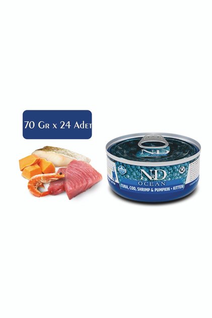 Nd Ocean Kedi Konserve Mama Ton Balığı,morina Balığı,karides&balkabağı Kitten 70 Gr*24 Adet
