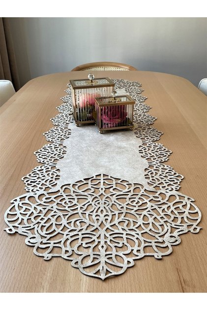 Beige (DARK CREAM) Suede Fabric Table Runner 40x140 Cm Table Height - Modern Design