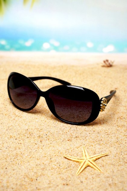 Women's Black Oval Lapidary Sunglasses