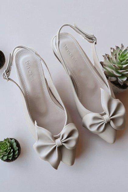 Dunka Nude Bow-Tie (2 cm Heel) Ankle Strap Pointed Toe Daily Ballet Flats