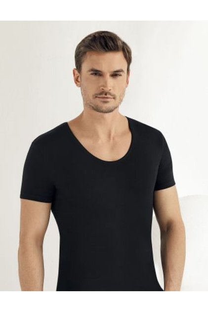 Men's Black Deep Crew neck Short Sleeve Stretch Fabric Single Jersey Tank Top (new)
