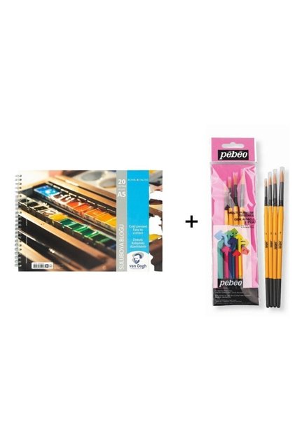 Caiet Van Gogh acuarelă A5 300gr. Set de pensule pentru acuarelă și Pebeo Set-1 Nr.: 1-3-5-7