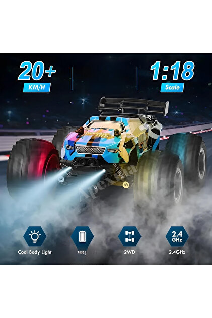 Apexma 2.4GHz Uzaktan Kumandalı LED Işıklı 1:18 Ölçek Şarjlı Hız
