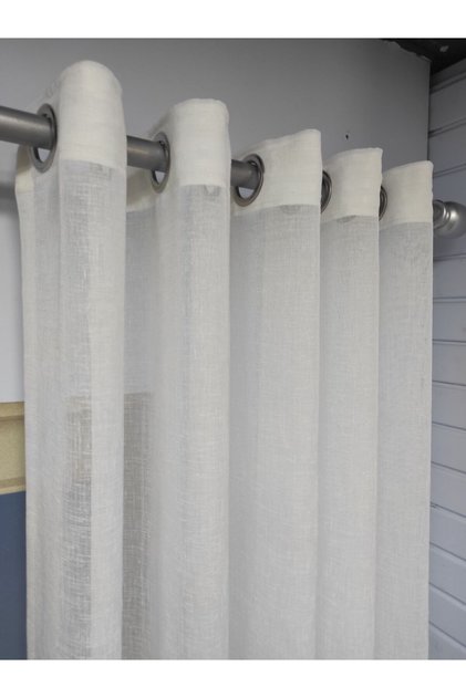 Rustik Tülü Kuşgözü Metal Kapsüllü Foldet Keten 180cmx230cm Renk: Ekru