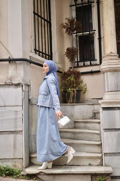 Kadın Denim Kısa Ceket-Açık Mavi
