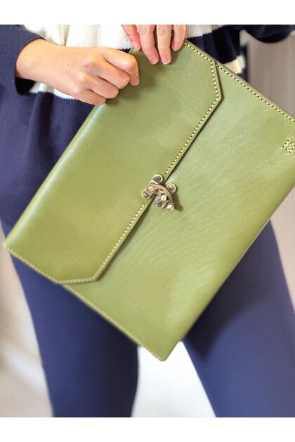 %100 Gerçek Deri El Yapımı Kadın Erkek Unisex A4 Evrak Portföy Clutch Macbook Kılıfı