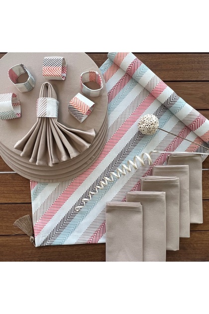 American Service Set, New Season, Pastel Pattern, 6 Soup Plates, 6 Napkins, 6 Napkin Rings and Runner Cover