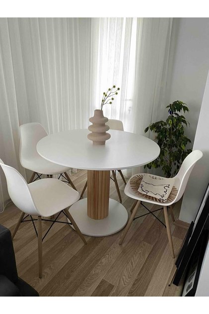 120 Cmözel Tasarım Yemek Masası Yuvarlak Beyaz Model Mdf Balkon Mutfak Ofis Masası Çalışma Masası