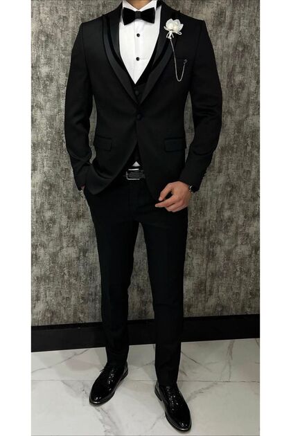 Men's Vest Tuxedo Groom Suit with Swallow Collar Italian Cut Slim Fit 021 Model – It Is a Slim Fit Cut. It Is Recommended to Choose 1 Size Larger for More Comfortable Wear.