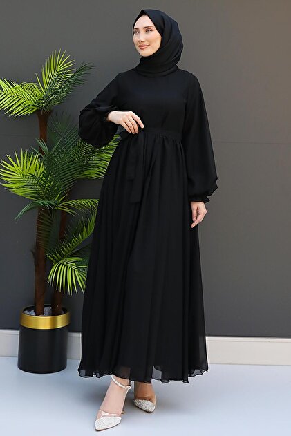 GİZ AGİYİM Black Hijab Chiffon Dress