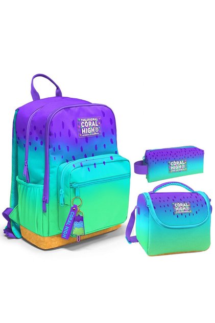 Set of Three Primary and Secondary School School Bags - Purple Lilac Color Transition - Girls