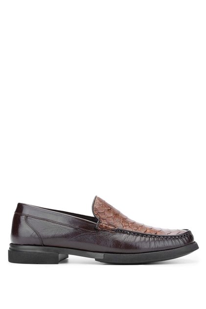 Men's Genuine Leather Tan Snake Loafer Shoes