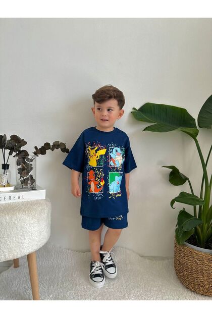 Summer Boy Navy Blue Pokemon Shorts Set