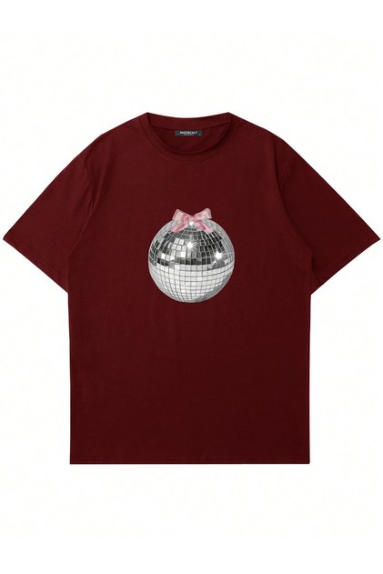 Women's Disco Ball Printed Crew Neck Oversize Tshirt