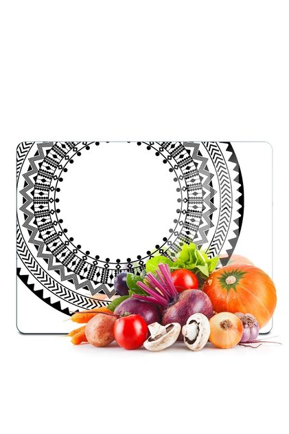 Glass Cutting Board and Presentation Plate Black and White Tile 20X30 cm