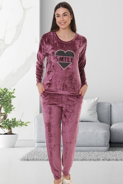 Embroidered Soft Velvet Women's Pajama Set