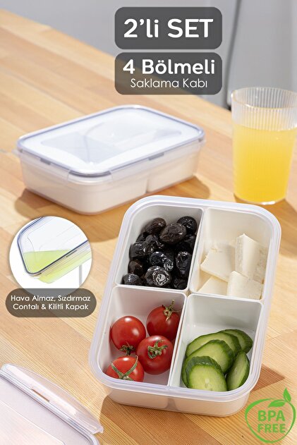 Meleni Home 2'li 4 Bölmeli Kapaklı Dikdörtgen Saklama Kabı