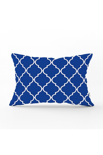Dark Blue Ogea Patterned Digital Printed Modern Rectangular Throw Pillow Cover