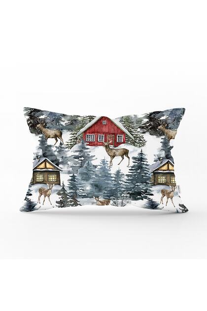 Vineyard House Designed Winter Themed Digital Printed Decorative Rectangular Throw Pillow Cover