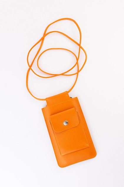 Women's Orange Small Phone Bag Case with Shoulder Strap / Hiking Bag with Card Compartment