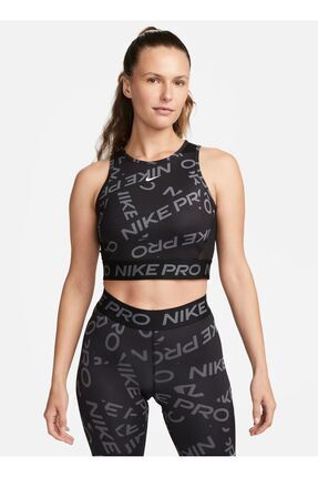nike pro training cropped swoosh tank in black
