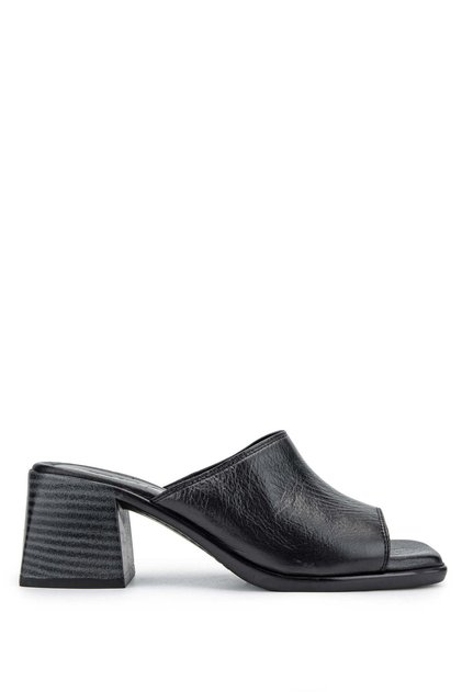 Women's Genuine Leather Black Leather Heeled Slipper