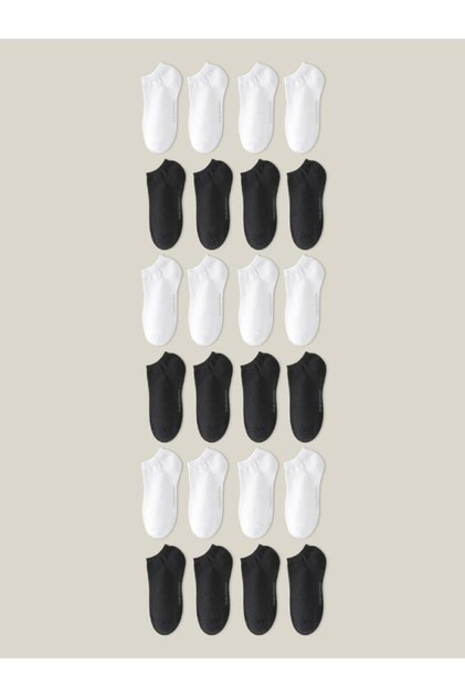 Black-White Short Socks Basic 24 Pcs