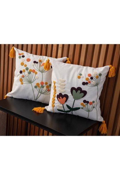 Home Design Double Combination Punch Embroidered Throw Pillow Cover (panch)