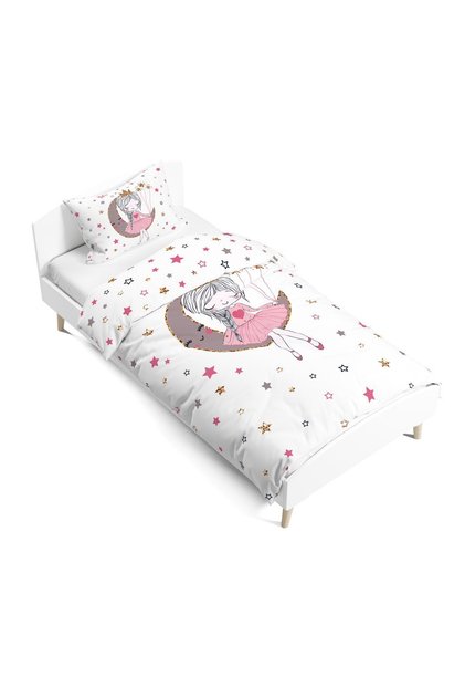 Girl Sitting on the Moon Double Sided Digital Printed Single Duvet Cover Set| Children's Bedding Set