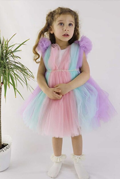 melek golden girl's birthday dress girl's unicorn tulle dress- Trendyol