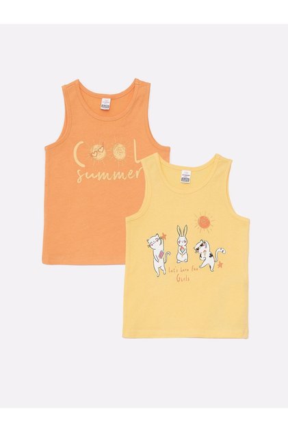 Lcw Baby Crew Neck Printed Cotton Baby Girl Undershirt 2-Pack (S2)