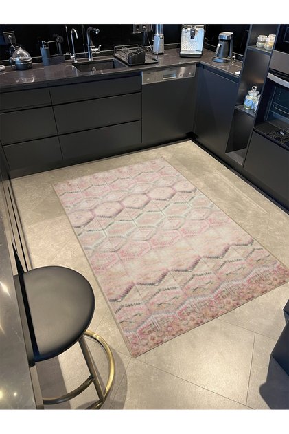 Geometric Pink Diamond Decorative Washable Carpet Miravip9006