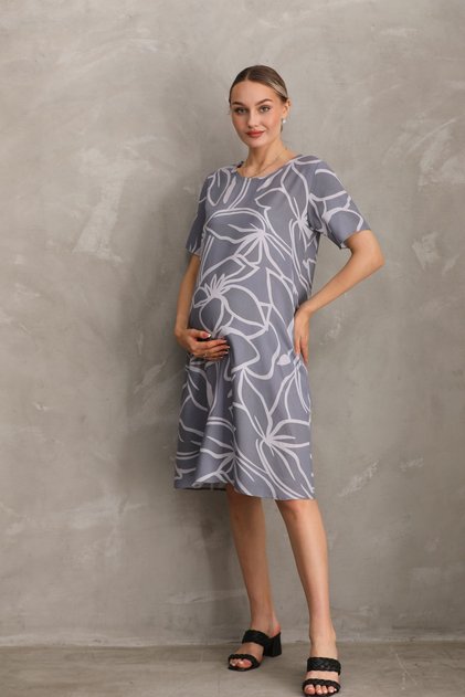 Maternity Printed Midi Short Sleeve Side Pocket Dress