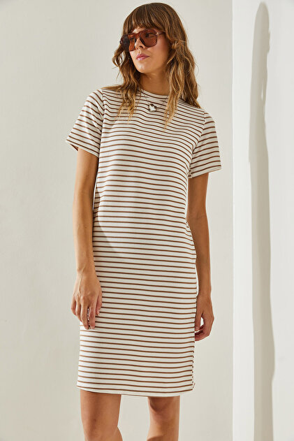 Bianco Lucci 60251344 Model Striped Women's Seersucker Dress- Trendyol