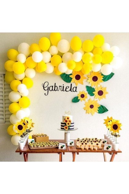 50 Adet Sarı Beyaz Balon Papatya Limon Ananas Balon Parti Konsept
