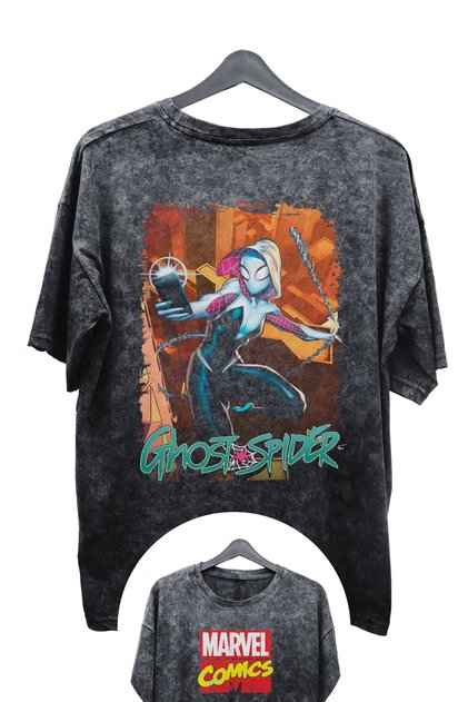 Unisex Ghost Spider Printed Washable T-Shirt, Oversize Marvel Comics Printed Vintage T-Shirt