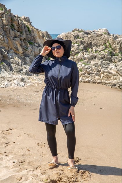Hijab Swimsuit (with Tights and Bag) Set of 3 Navy Blue