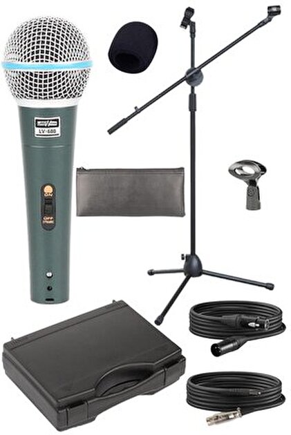 Midex Lv-680stx Ayaklı Kablolu Dinamik Mikrofon (STAND CÜZDAN ÇİFT