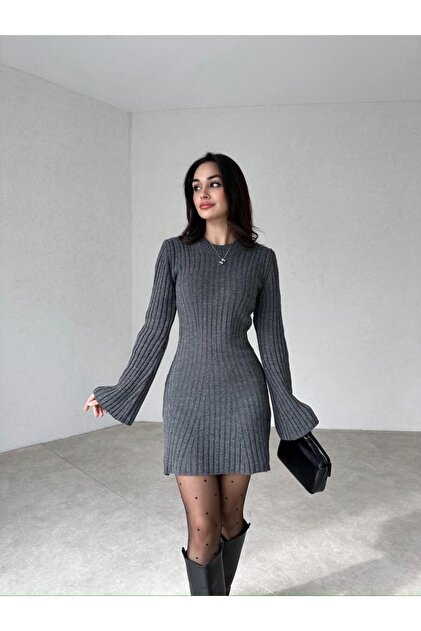 buqre's moda Women's Mini Ribbed Winter Knitwear Dress- Trendyol