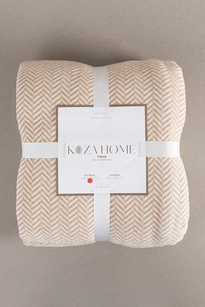 Twin Battaniye Soft Pamuklu Çift Kişilik Battaniye Kahve Krem 200 X 220 5020a
