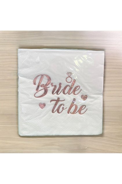 16-Pack Double-Layer Paper Napkins with "Bride to Be Rosegold" Text.
