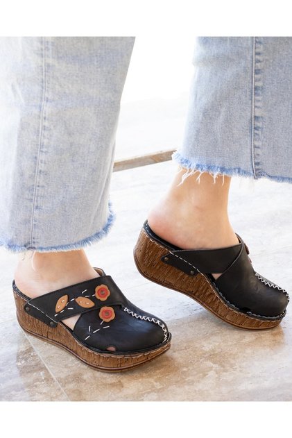 Orthopedic Wedge Heeled Leather Slippers 11420