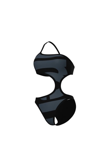 WOMEN'S ARENA LOGO SWIMSUIT SINGLE SHOULDER ASPHALT MULTI BLACK BLACK