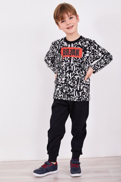 Break Black Boy's Long Sleeve Tracksuit Set