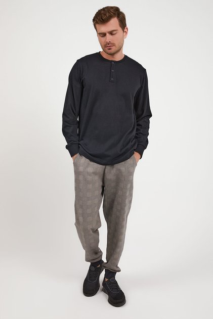 Plaid Gray Men's Long Sleeve Pajama Set