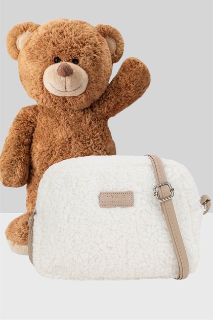 Kadın Vizon Krem Kürklü Peluş Mini Urban Çapraz Omuz Çanta