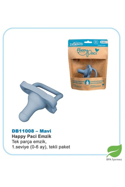 Happypaci tek parça silikon emzik 0-6 Ay Mavi tekli paket