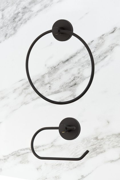 Black Ring Towel Holder / Open Toilet Roll Holder Set of 2 Bathroom Accessories
