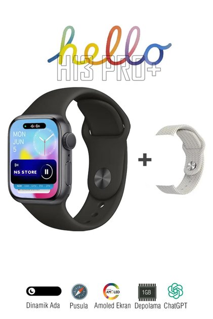 Hello Watch 2024 Series H13 Pro Plus+ 1GB Hafızalı 45mm Çift Kordon Aksesuar Bağlantılı Akıllı Saat